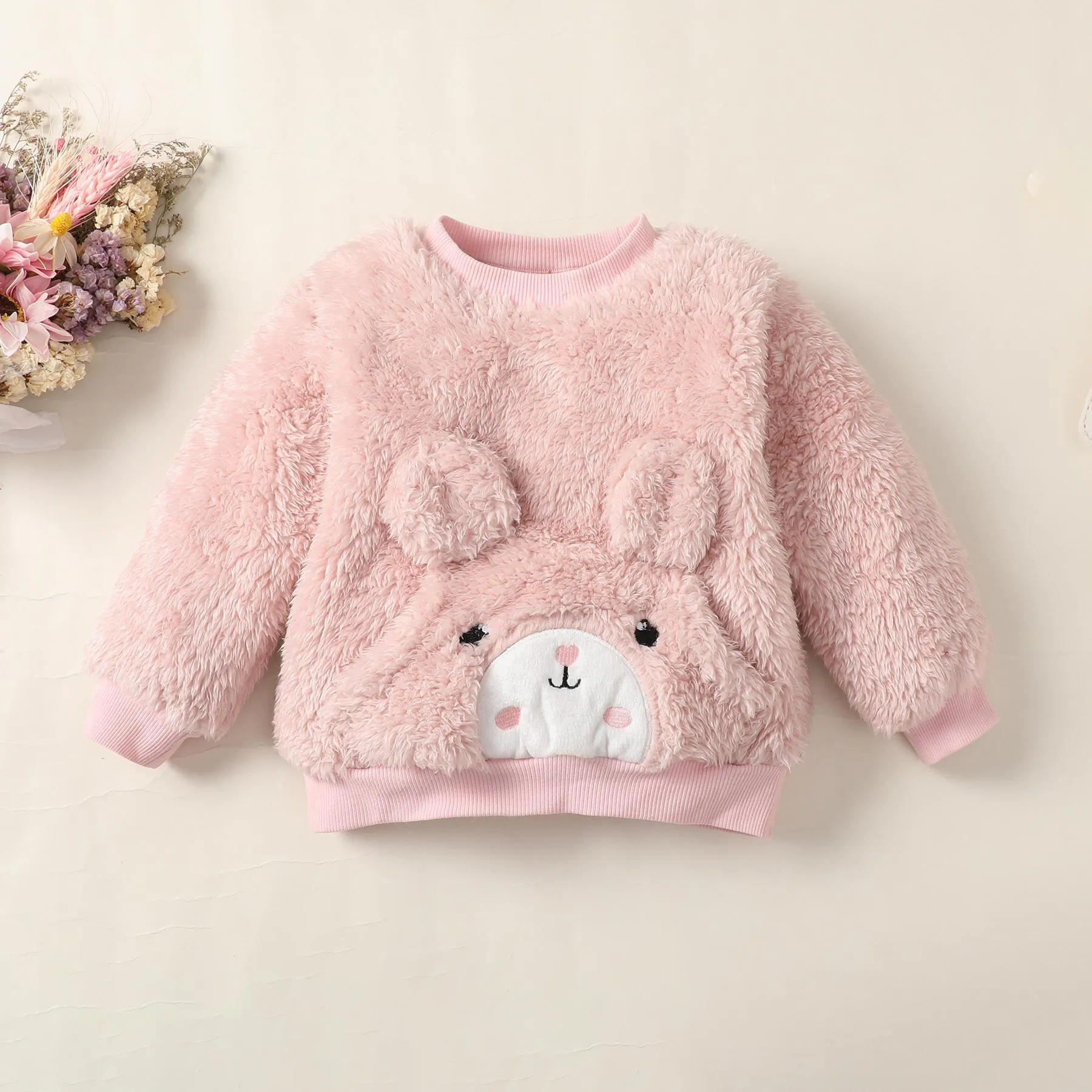 6M-3Y  Kids Fashion Ready Stock Girls Clothes Outfits Rabbit Fluffy Tops Elastic Pants 2Pcs Outfits Pink Catpapa  WS112209601