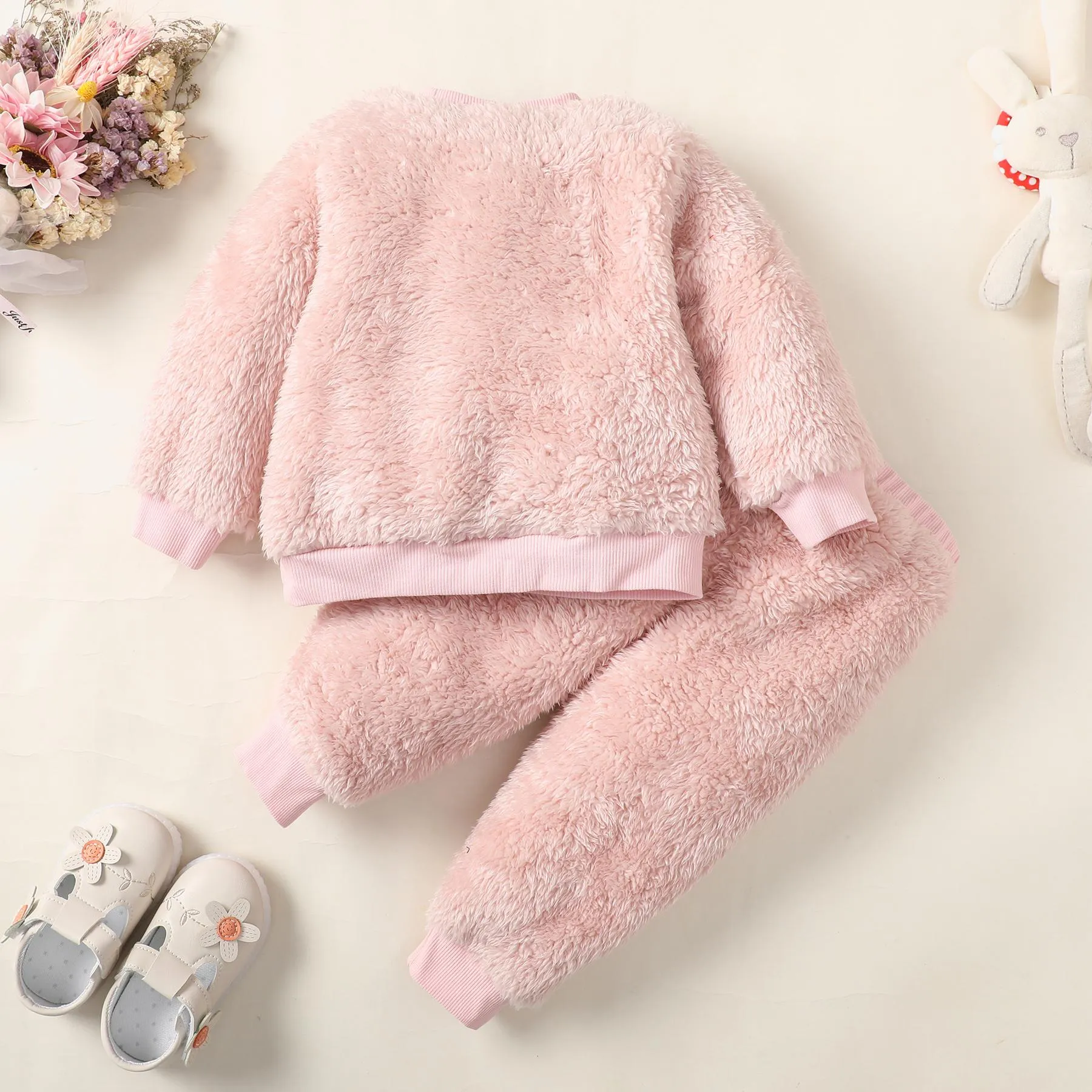 6M-3Y  Kids Fashion Ready Stock Girls Clothes Outfits Rabbit Fluffy Tops Elastic Pants 2Pcs Outfits Pink Catpapa  WS112209601