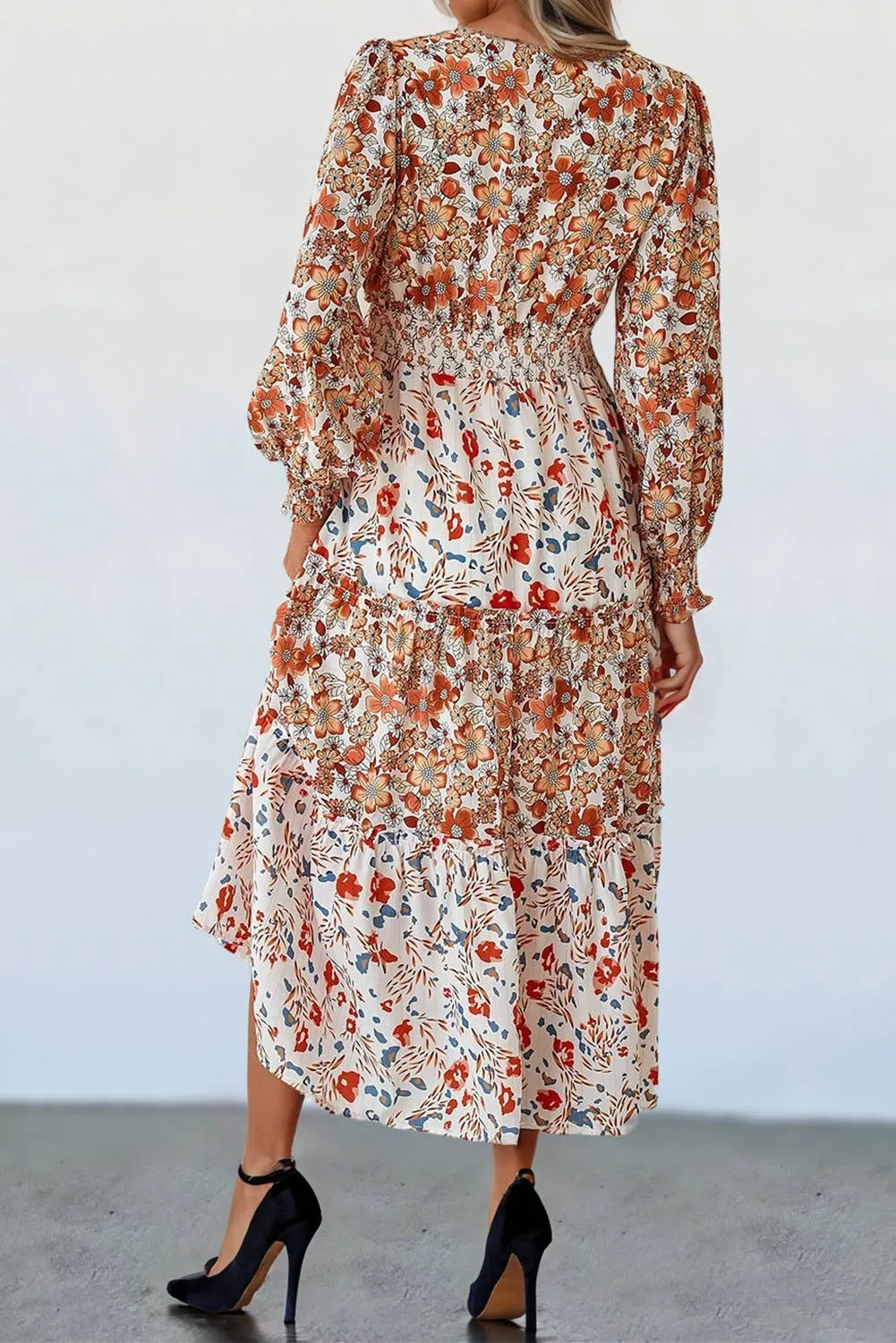 Aapparella - Floral Ruffled  Long Sleeve Fall Style Midi Dress | S-XL