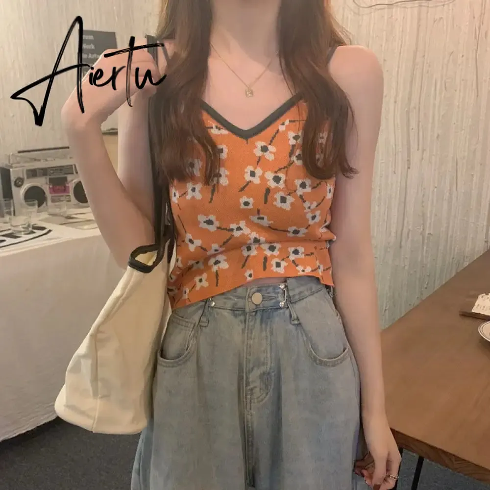Aiertu Showmirror One Shoulder Knitted Cropped T Shirt Women Striped Casual Off Shoulder Sleeveless T-shirt Ladies Streetwear Teachwear