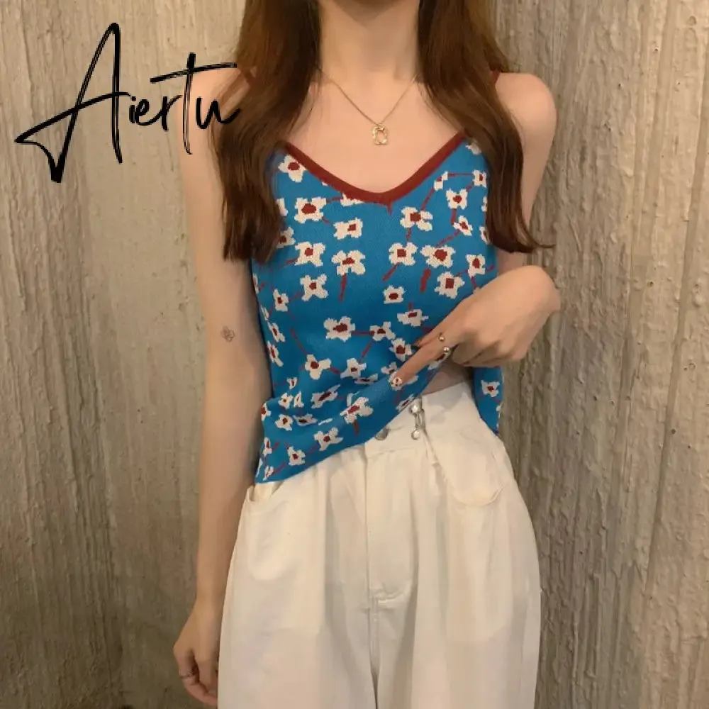 Aiertu Showmirror One Shoulder Knitted Cropped T Shirt Women Striped Casual Off Shoulder Sleeveless T-shirt Ladies Streetwear Teachwear