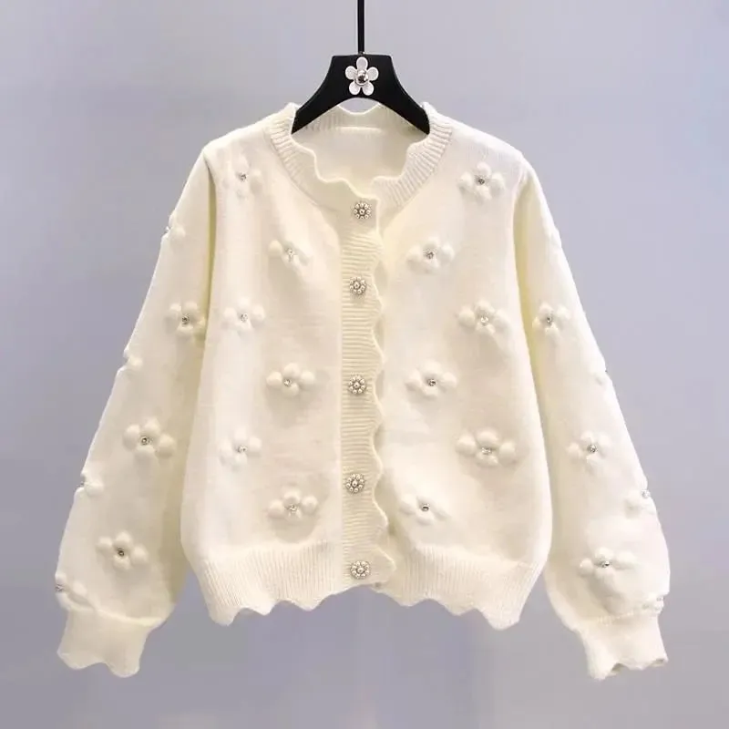 Beaded Knitted Small Flower Cardigan