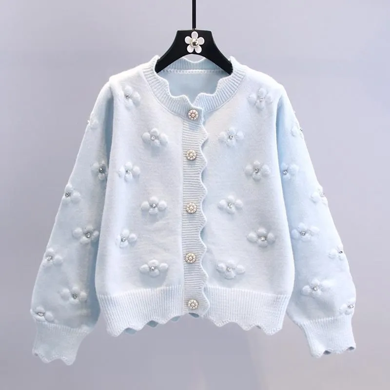 Beaded Knitted Small Flower Cardigan