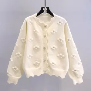 Beaded Knitted Small Flower Cardigan