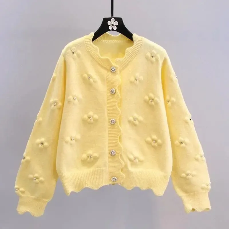 Beaded Knitted Small Flower Cardigan