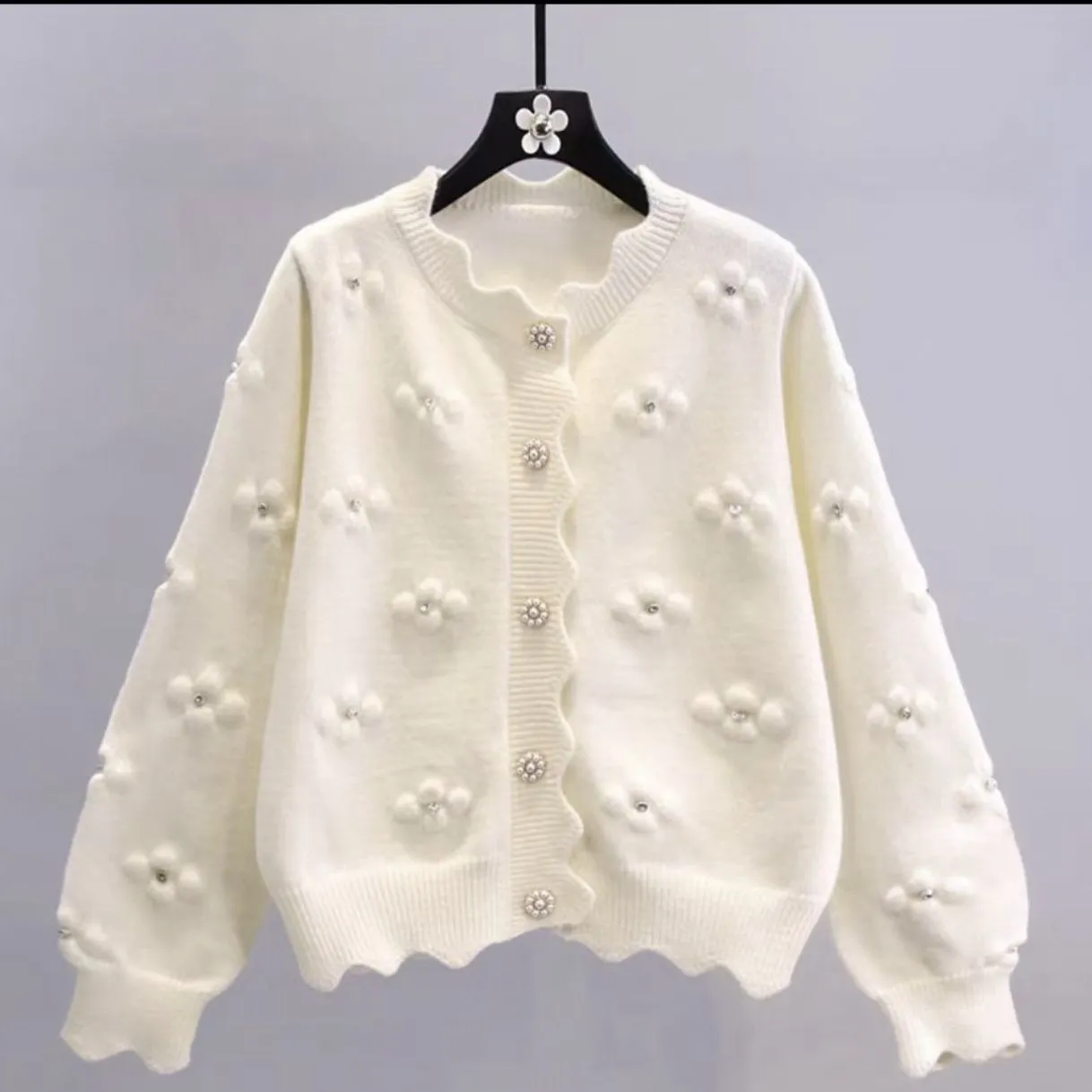 Beaded Knitted Small Flower Cardigan