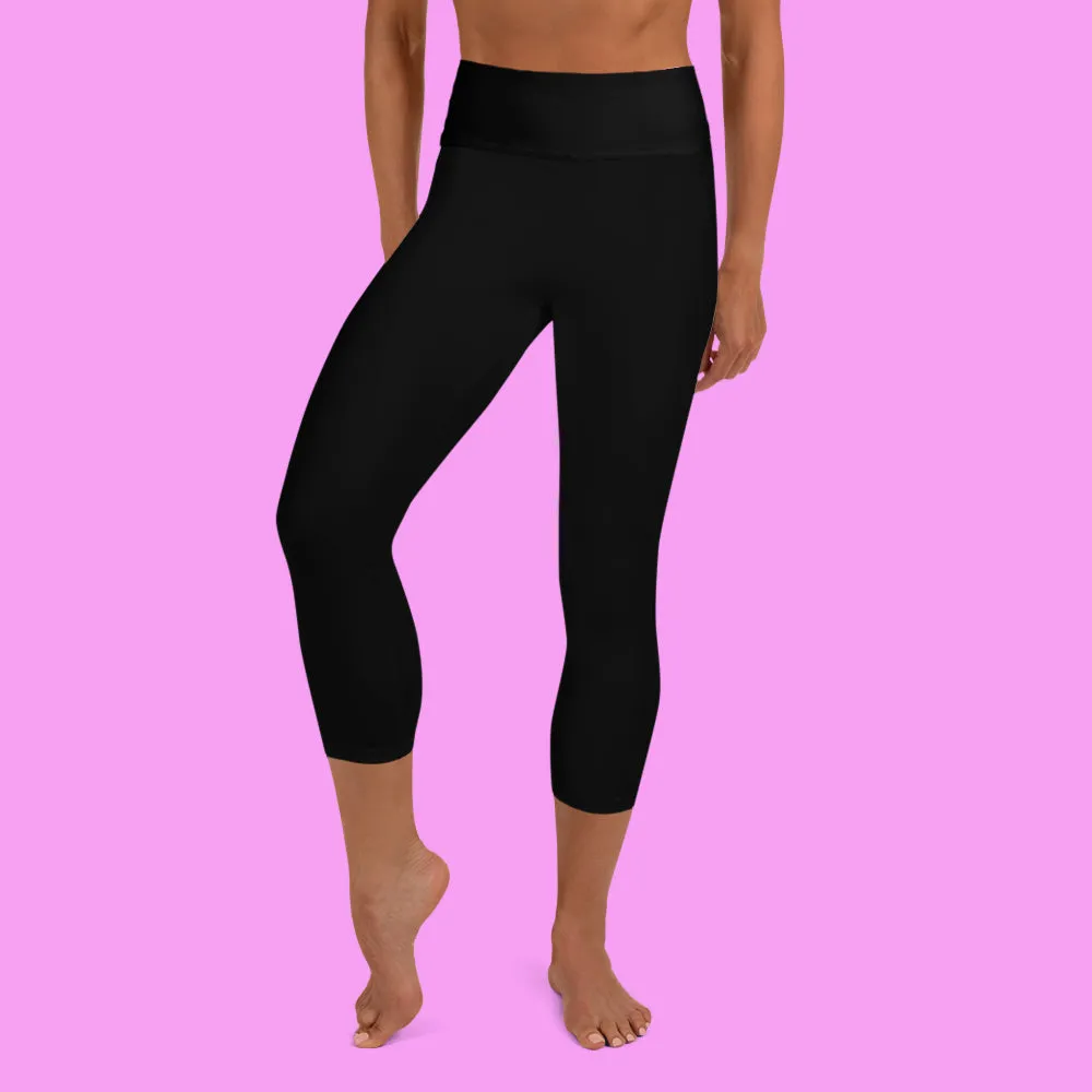 Bridesmaid Capri Leggings, Graphic Print Black Women's Yoga Capris Pants, Made in USA/ EU