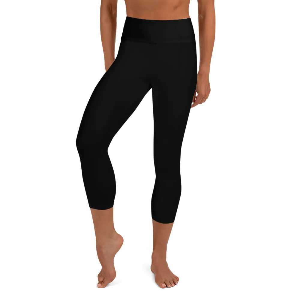 Bridesmaid Capri Leggings, Graphic Print Black Women's Yoga Capris Pants, Made in USA/ EU