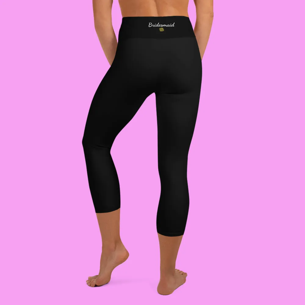 Bridesmaid Capri Leggings, Graphic Print Black Women's Yoga Capris Pants, Made in USA/ EU