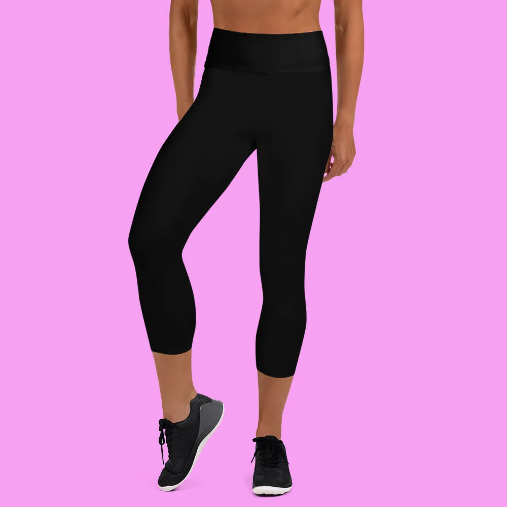 Bridesmaid Capri Leggings, Graphic Print Black Women's Yoga Capris Pants, Made in USA/ EU