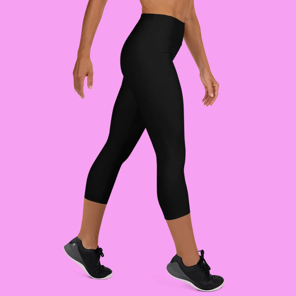 Bridesmaid Capri Leggings, Graphic Print Black Women's Yoga Capris Pants, Made in USA/ EU