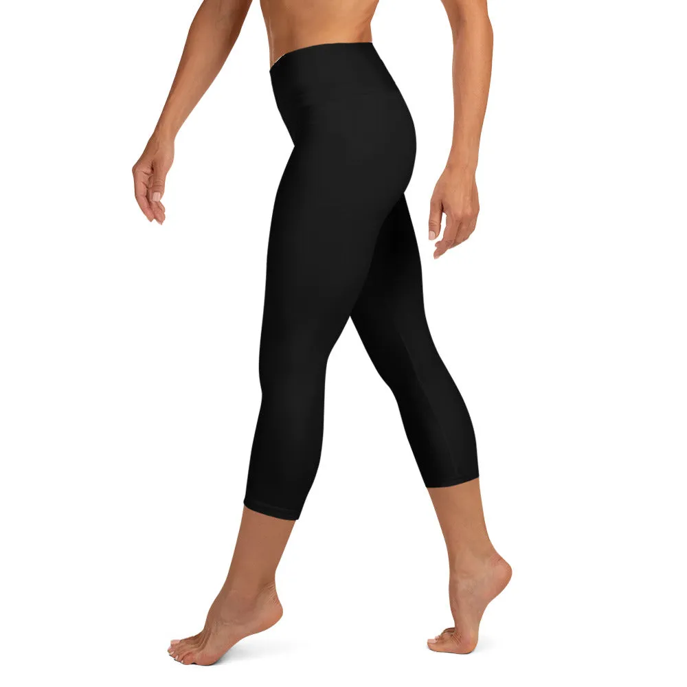 Bridesmaid Capri Leggings, Graphic Print Black Women's Yoga Capris Pants, Made in USA/ EU