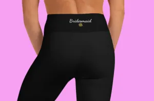 Bridesmaid Capri Leggings, Graphic Print Black Women's Yoga Capris Pants, Made in USA/ EU