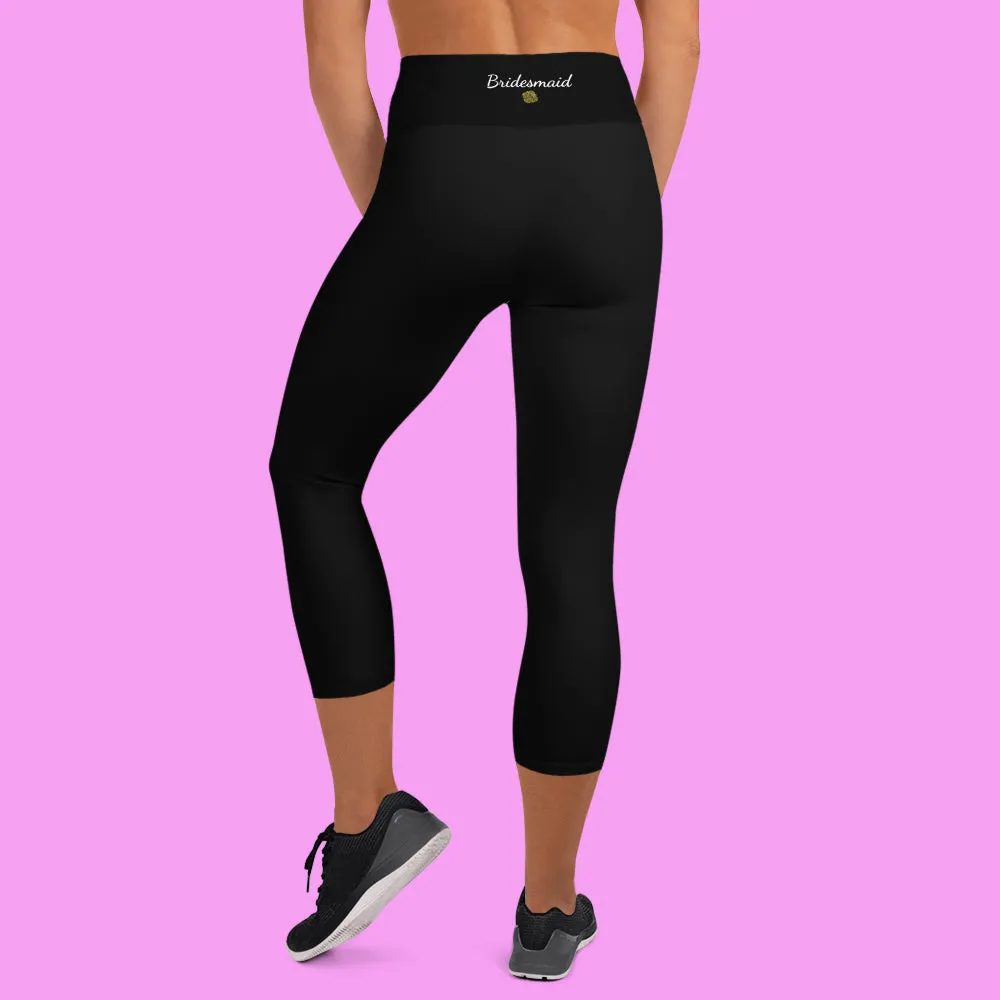 Bridesmaid Capri Leggings, Graphic Print Black Women's Yoga Capris Pants, Made in USA/ EU