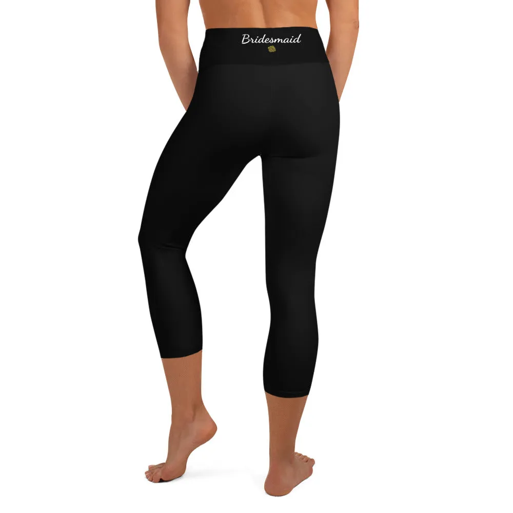 Bridesmaid Capri Leggings, Graphic Print Black Women's Yoga Capris Pants, Made in USA/ EU