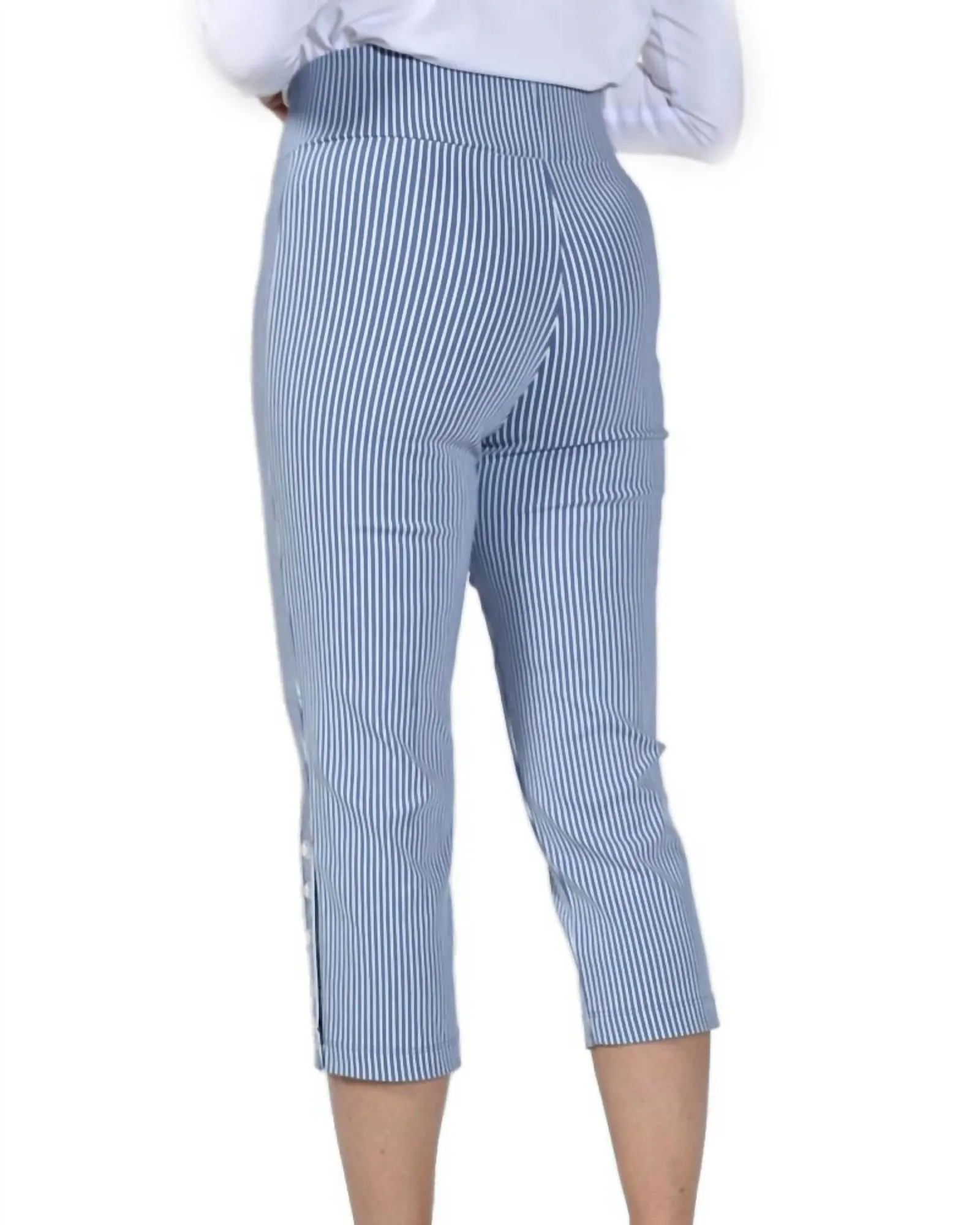 Button-Detail Capri Pant In Blue/White | Blue/White