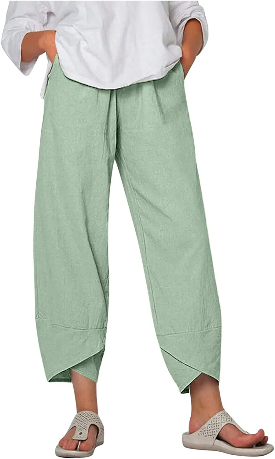 Capri Dandelion Pants for Summer Beach Elastic Waist Cropped Pants
