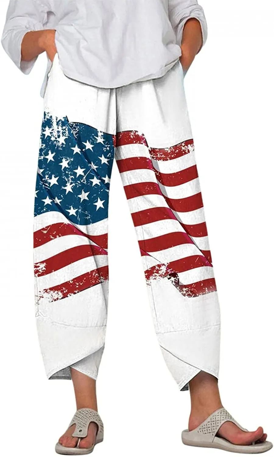 Capri Dandelion Pants for Summer Beach Elastic Waist Cropped Pants