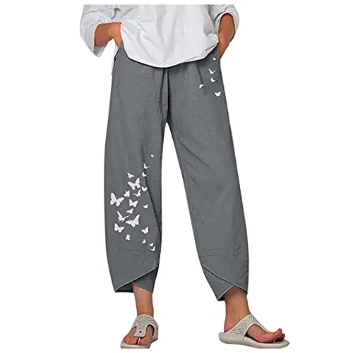 Capri Dandelion Pants for Summer Beach Elastic Waist Cropped Pants