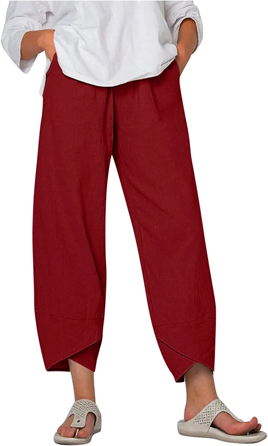 Capri Dandelion Pants for Summer Beach Elastic Waist Cropped Pants