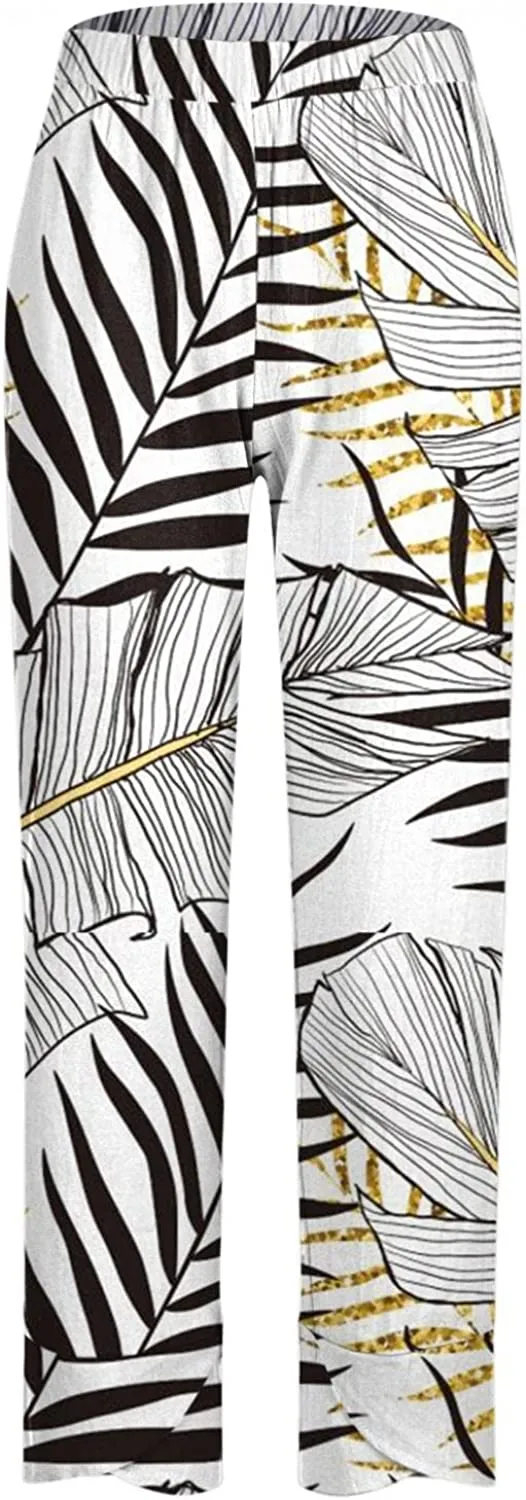 Capri Dandelion Pants for Summer Beach Elastic Waist Cropped Pants