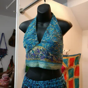 Choli Indian Crop Top Dancewear Blue Tribal