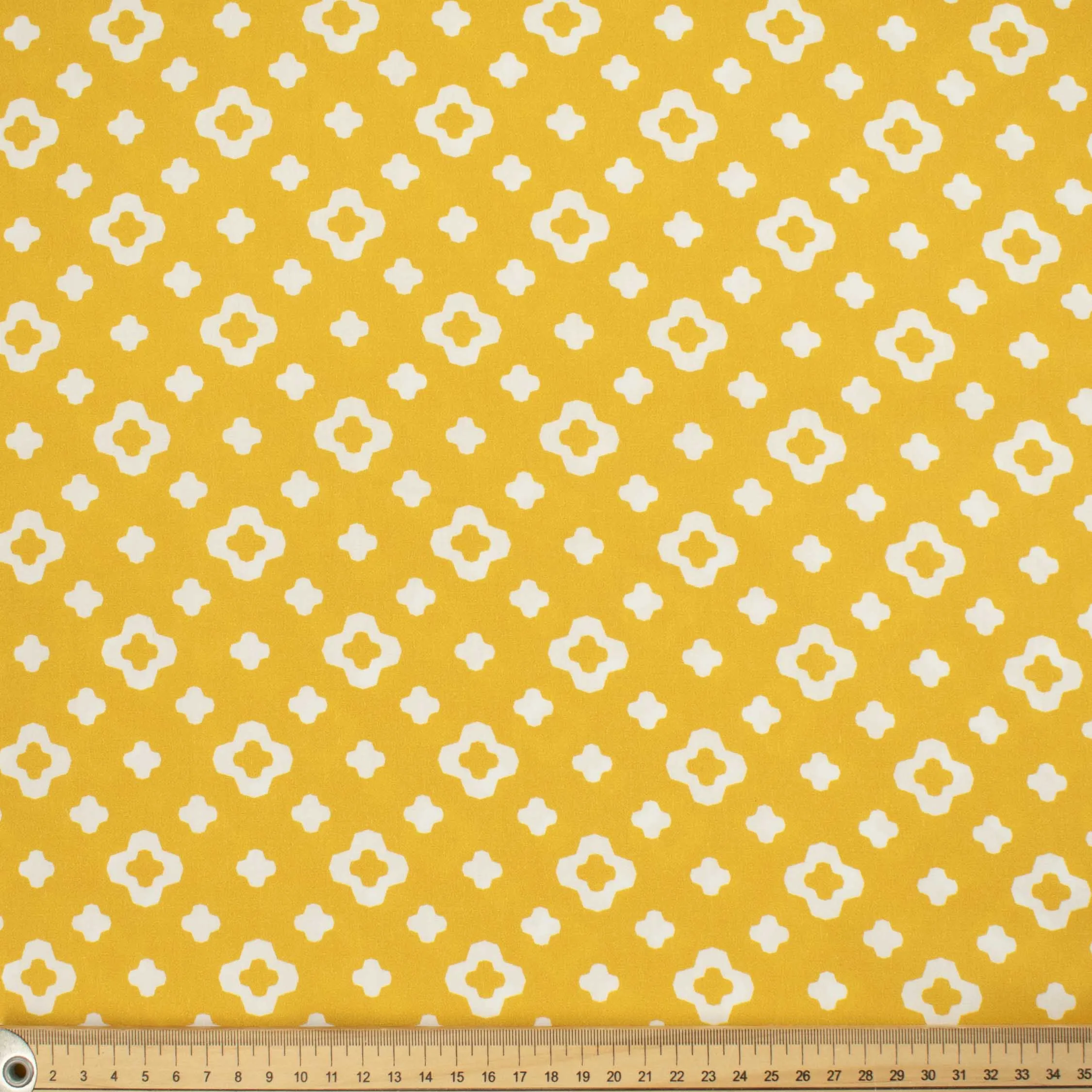 Country Side Collection #08 White Geometric Floral on Yellow Cotton Prints