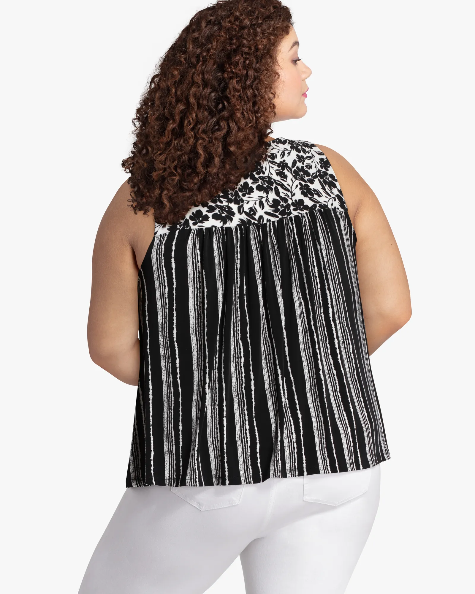 Cynthia Mixed Print Tank | Black / White