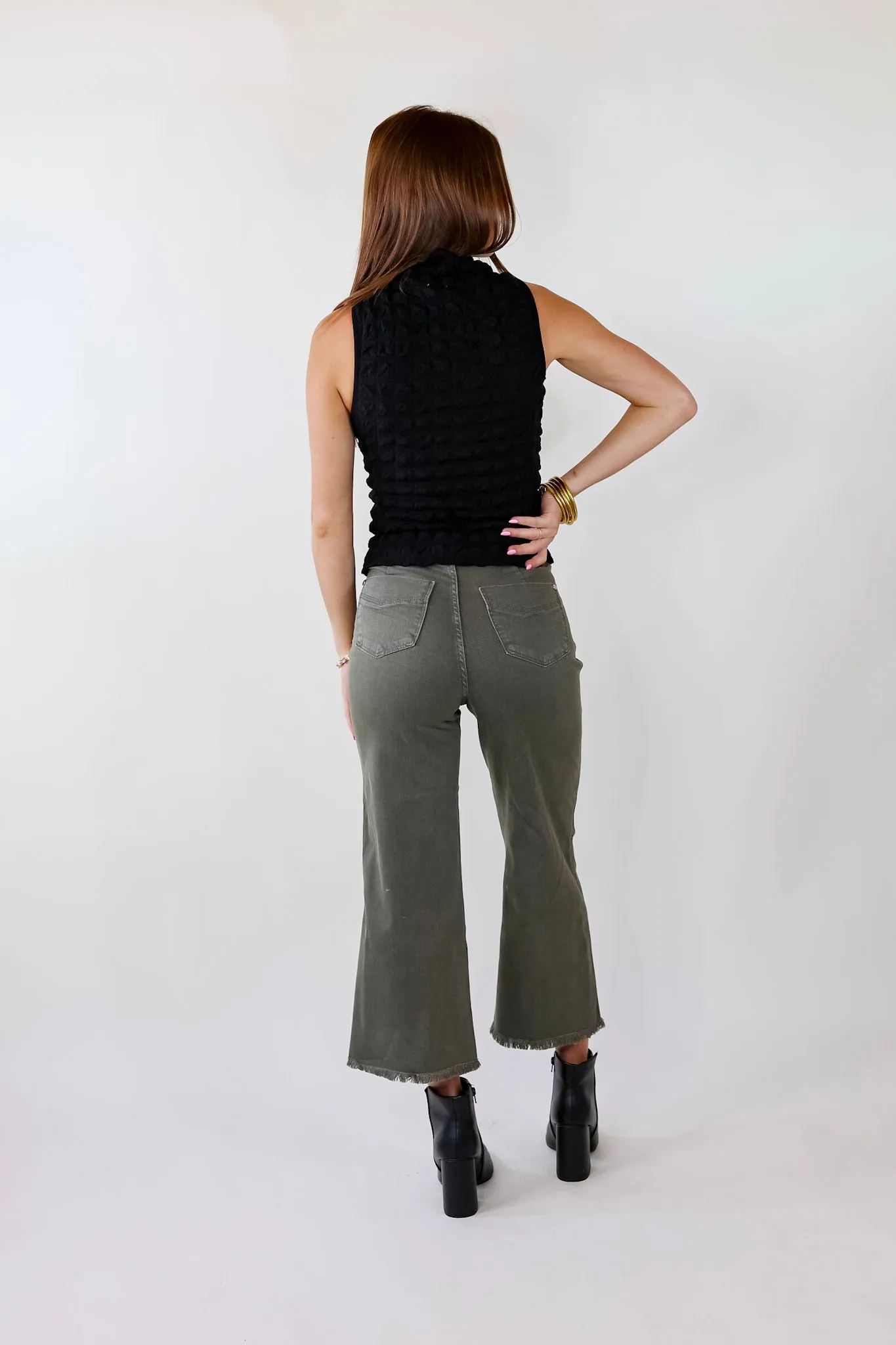 Daring Stares Mock Neck Bubble Tank Top in Black
