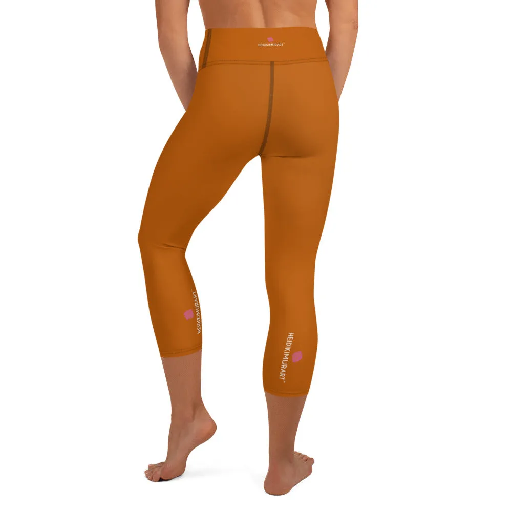 Dark Brown Yoga Capri Leggings, Solid Color Women's Workout Gym Tights- Made in USA/EU/MX