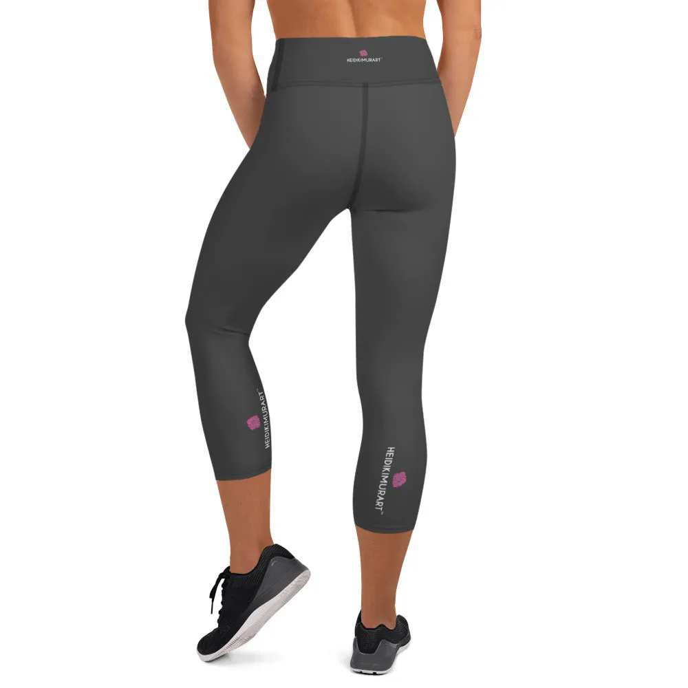 Dark Grey Yoga Capri Leggings, Solid Color Women's Workout Gym Tights- Made in USA/EU/MX