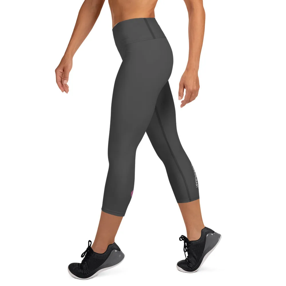 Dark Grey Yoga Capri Leggings, Solid Color Women's Workout Gym Tights- Made in USA/EU/MX