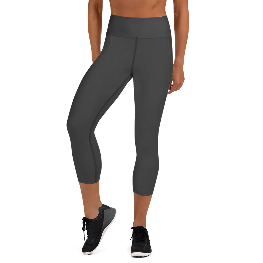 Dark Grey Yoga Capri Leggings, Solid Color Women's Workout Gym Tights- Made in USA/EU/MX
