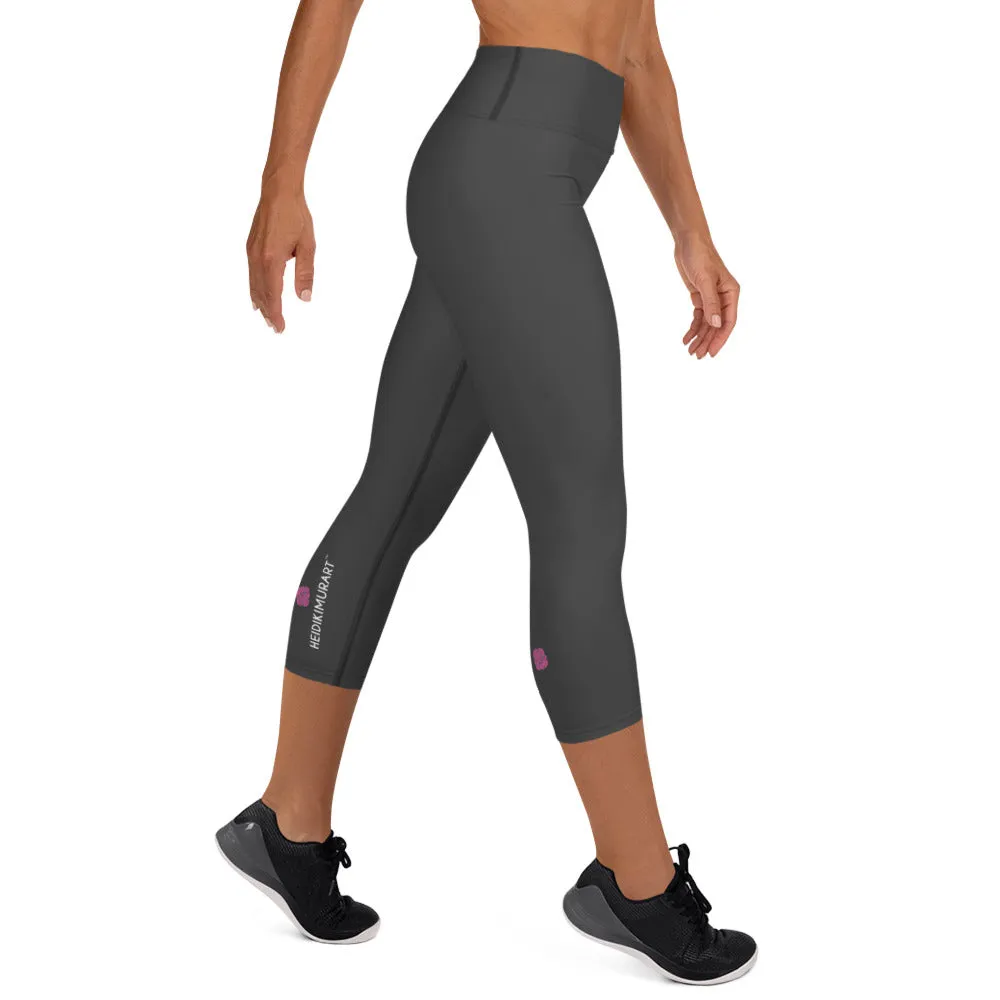 Dark Grey Yoga Capri Leggings, Solid Color Women's Workout Gym Tights- Made in USA/EU/MX