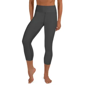 Dark Grey Yoga Capri Leggings, Solid Color Women's Workout Gym Tights- Made in USA/EU/MX
