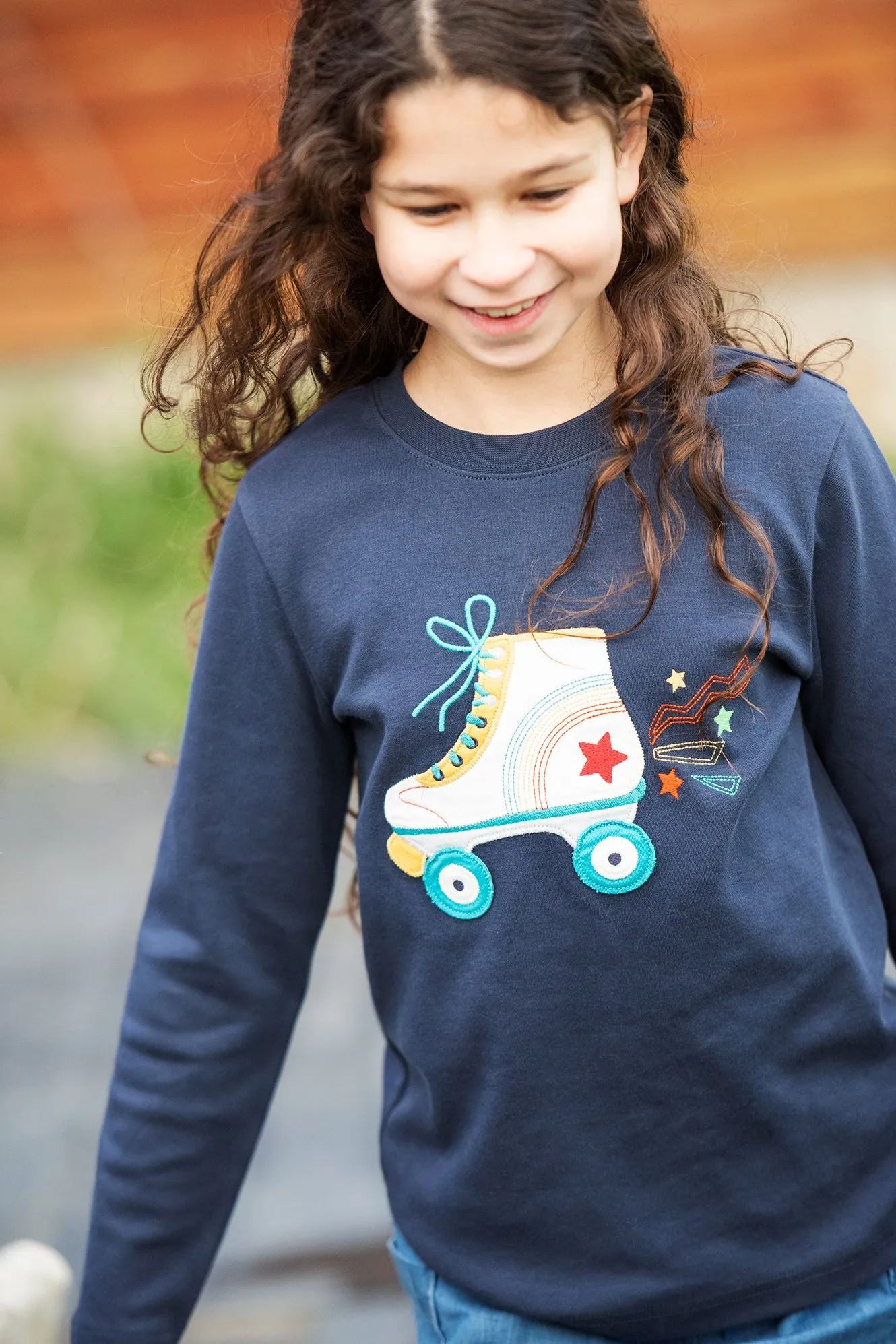 Frugi Adventure Applique Top - Indigo/Roller-skate