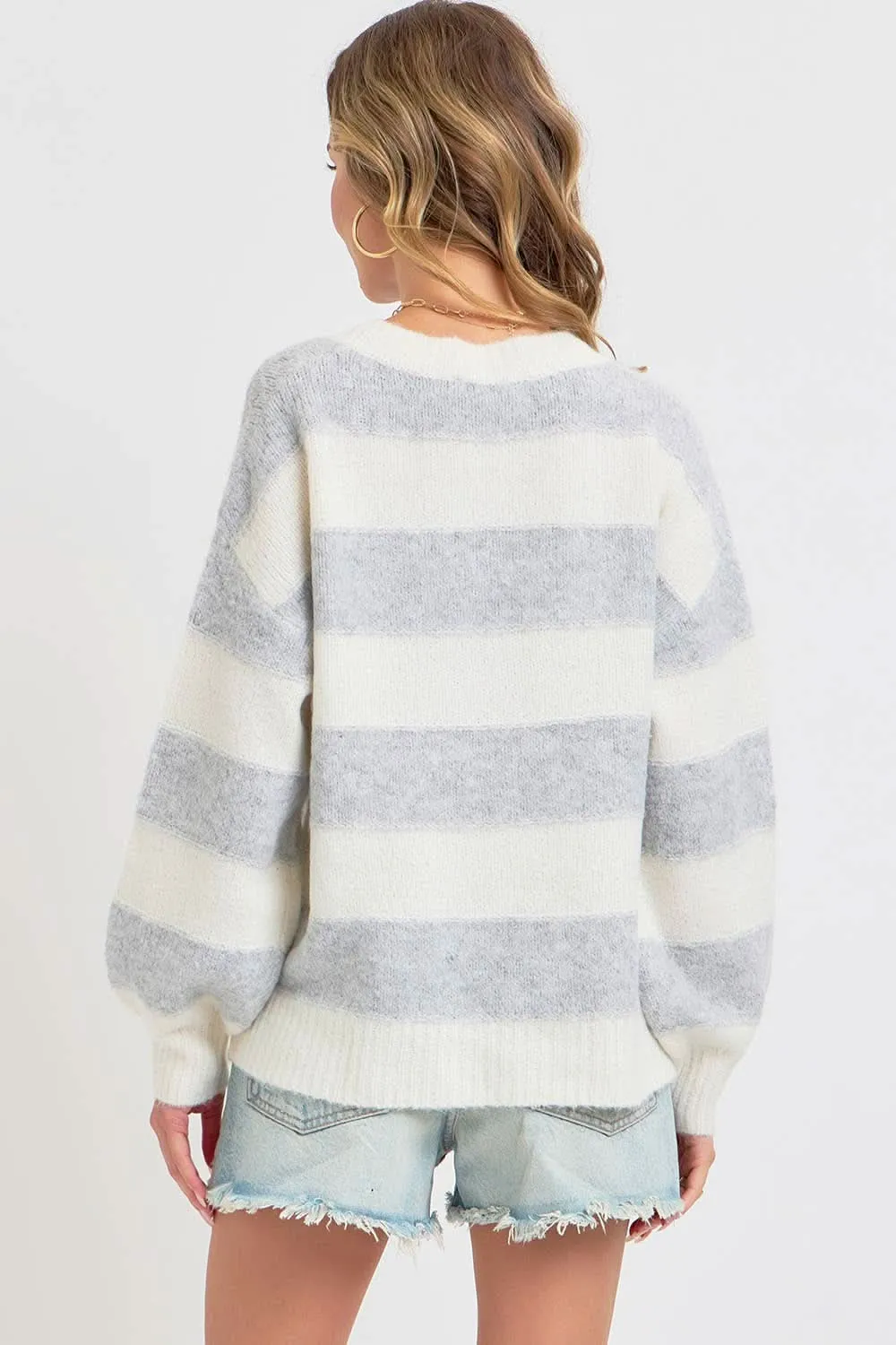 Heather Grey Comfy Striped Knit Sweater