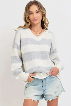 Heather Grey Comfy Striped Knit Sweater