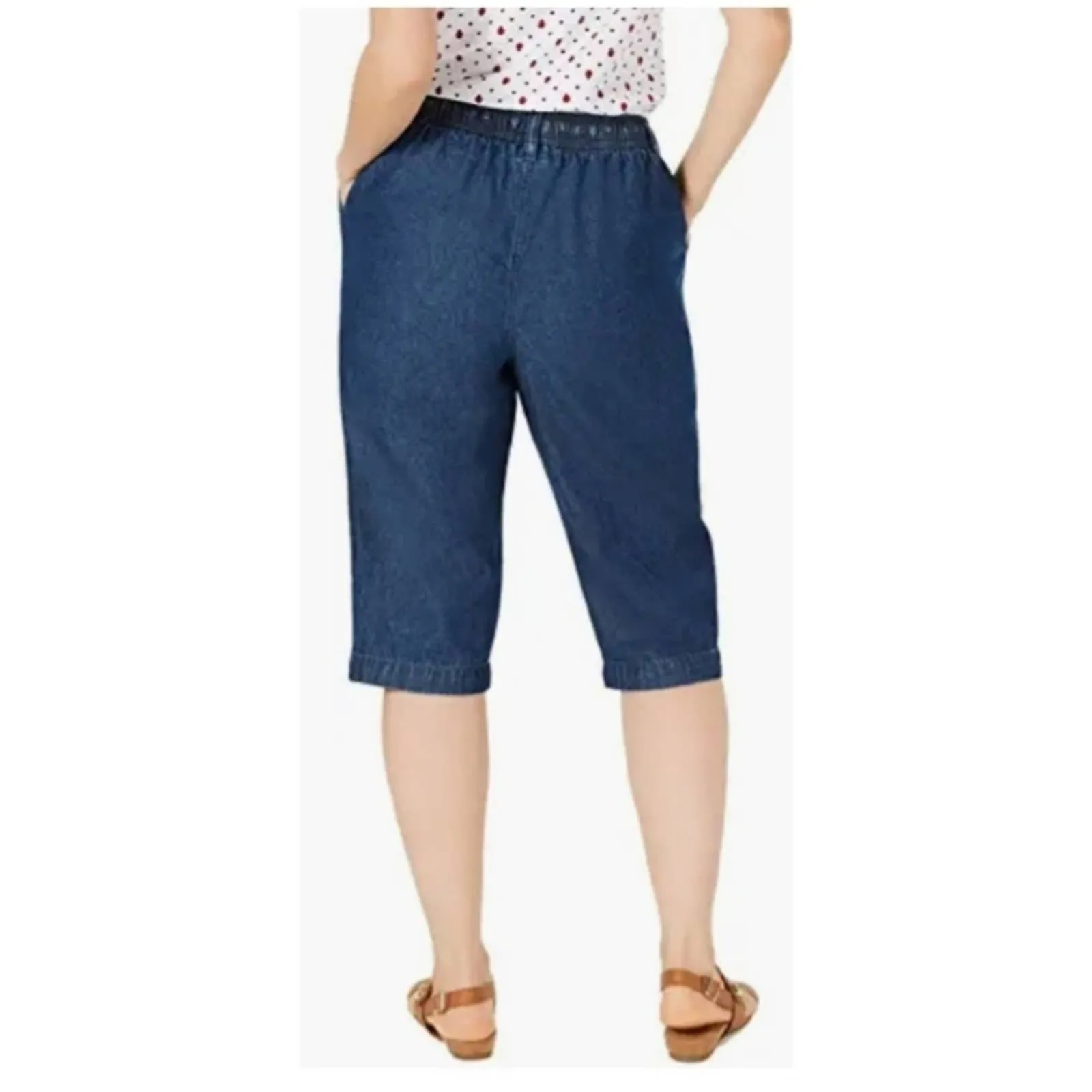 Karen Scott Cotton Drawstring Denim Capri Pants XL