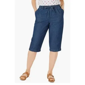 Karen Scott Cotton Drawstring Denim Capri Pants XL