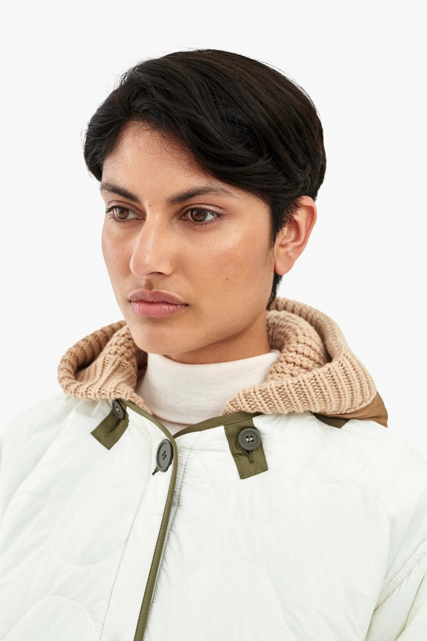 Knit Quilt Hood - Camel / Mocha Brown