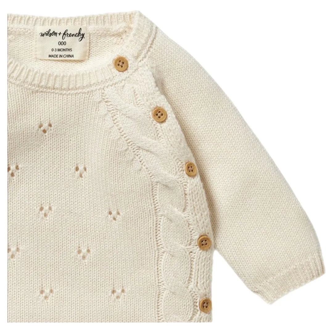 Knitted Pointelle Kimono Cardigan - Ecru