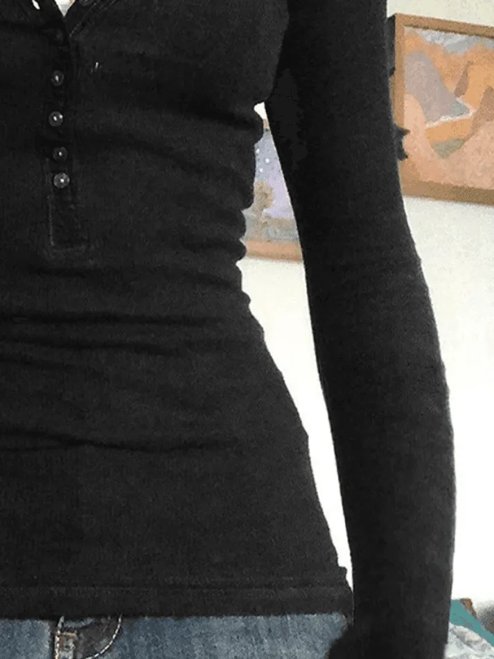 Lace Buttoned Long Sleeve Tee