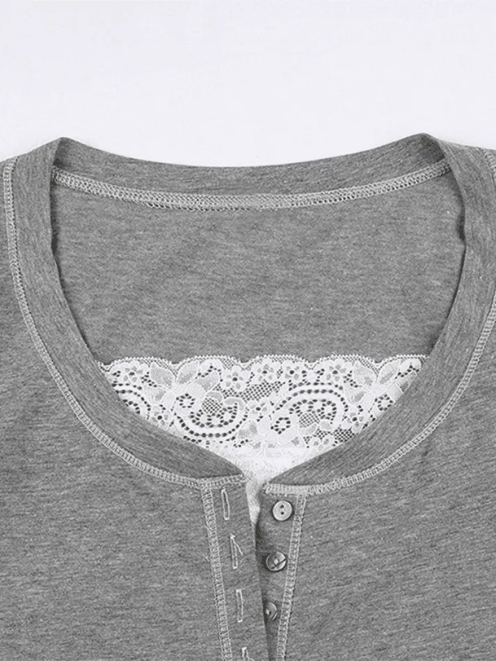 Lace Buttoned Long Sleeve Tee