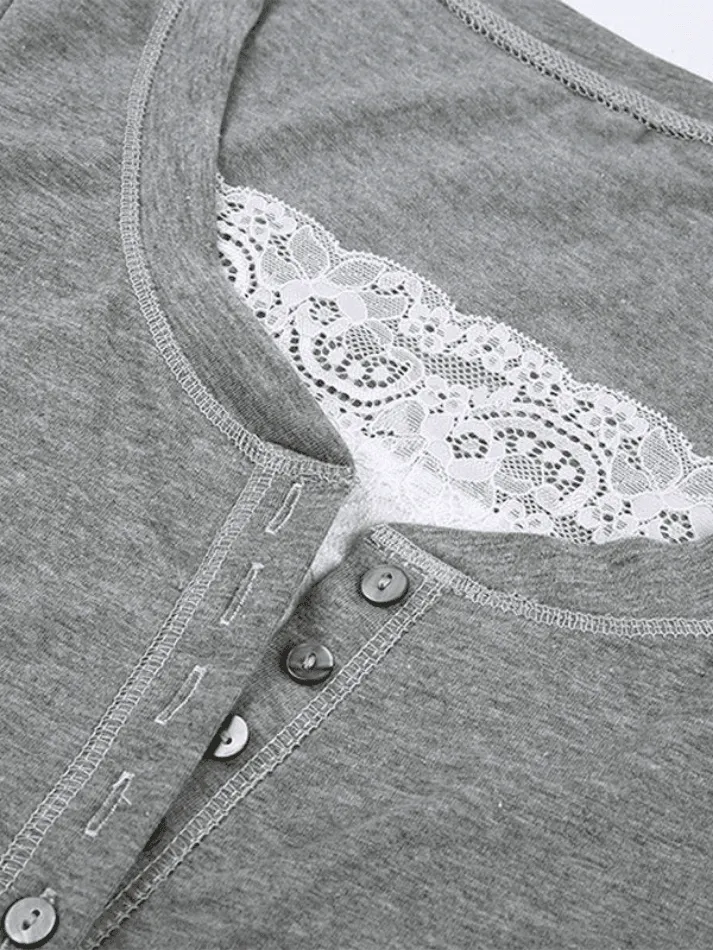 Lace Buttoned Long Sleeve Tee
