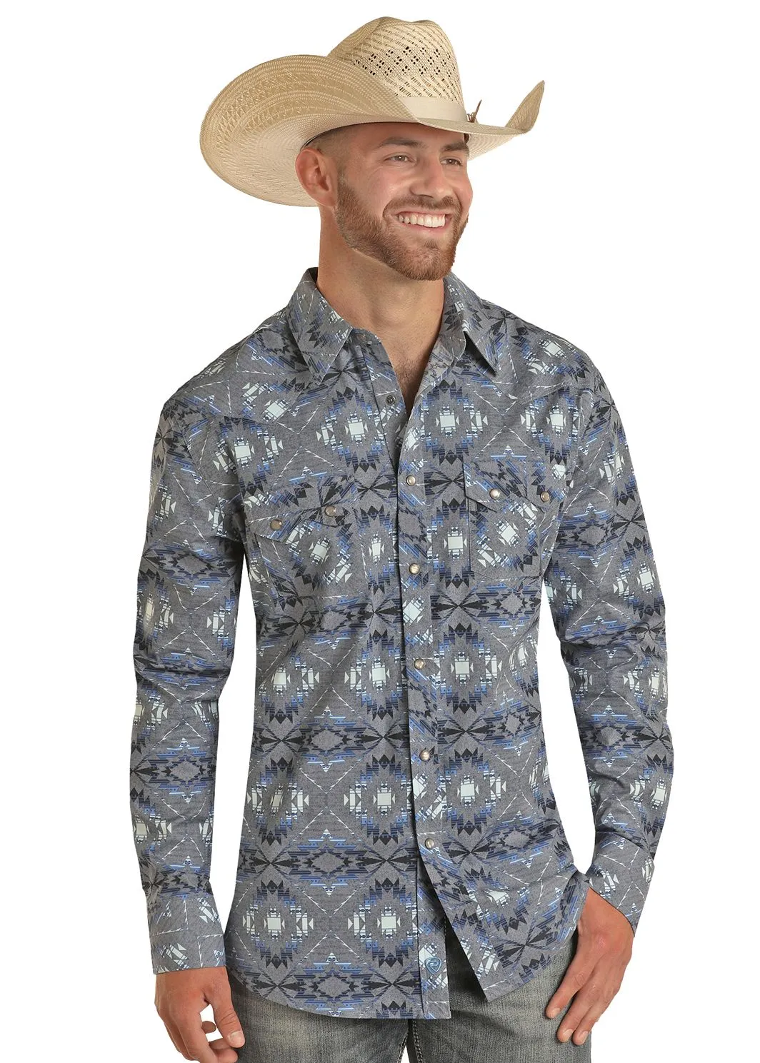 Men's Rock & Roll Aztec Print Flex Snap Shirt