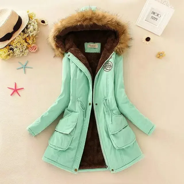 New Autumn Winter Women Cotton Jacket Padded Hooded Parkas