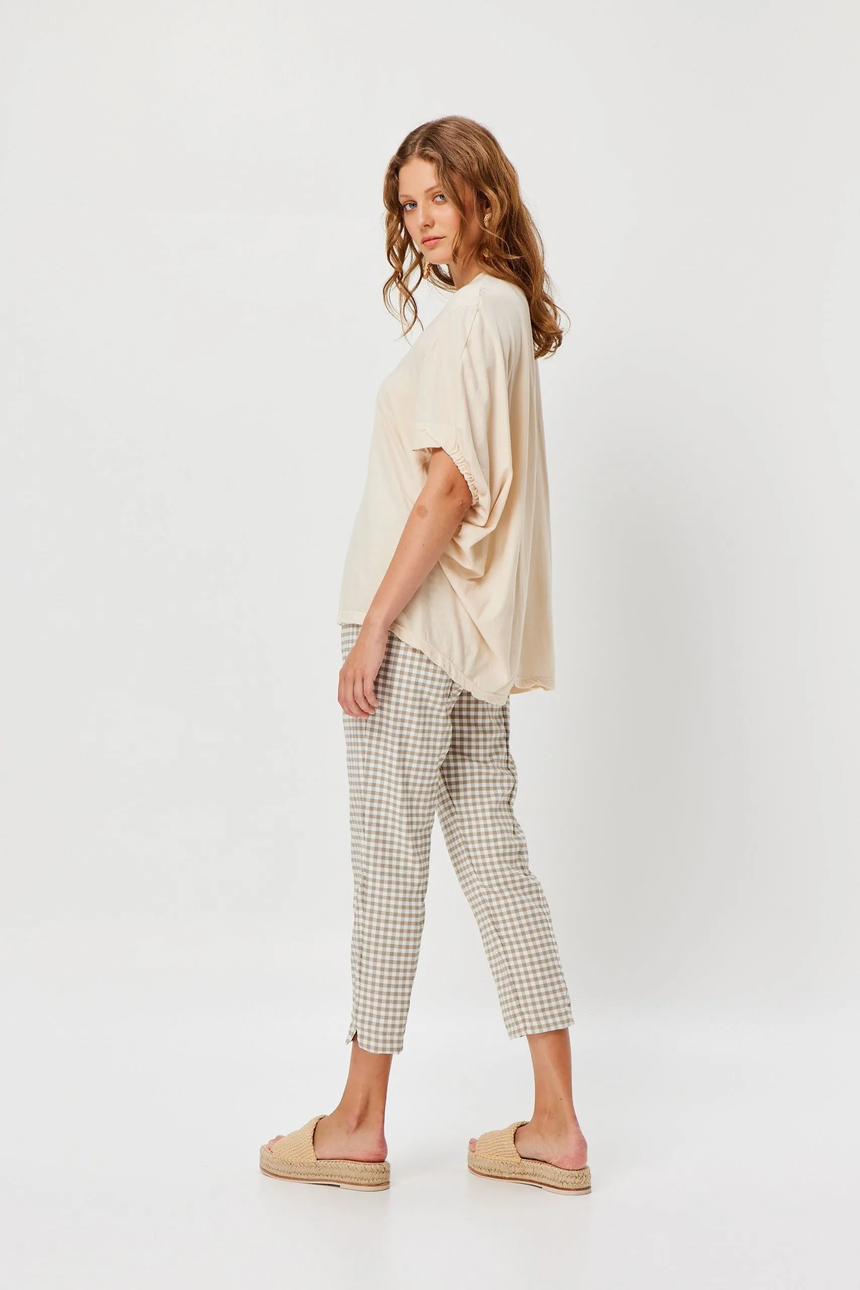 Pant Cigar Capri Gingham Camel Valia