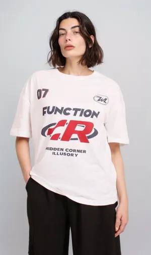 R206761 - Graphic Printed Oversized T-Shirt - White