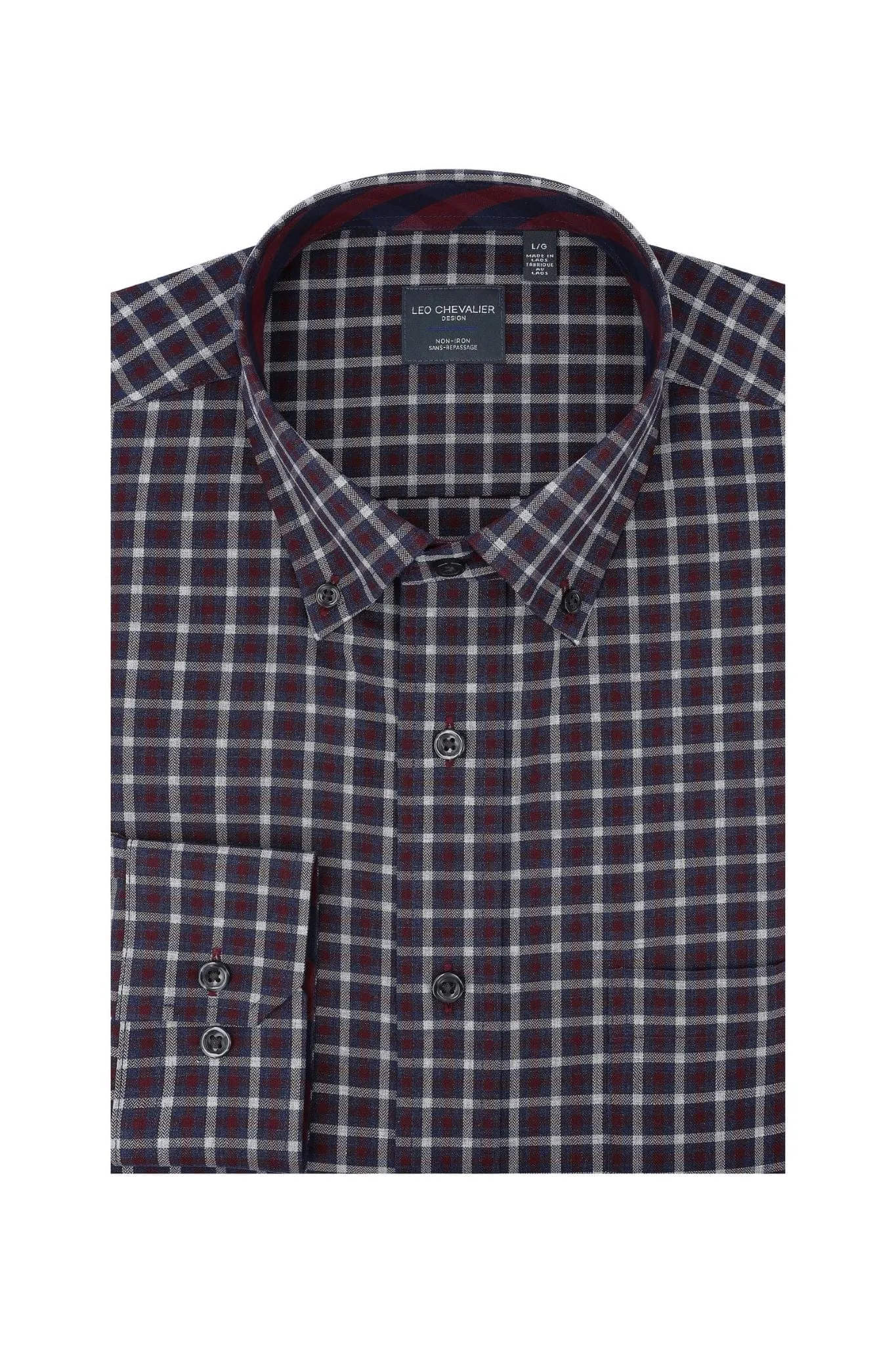 Regular Fit Wine Check Long Sleeve Men's Button Down Shirt